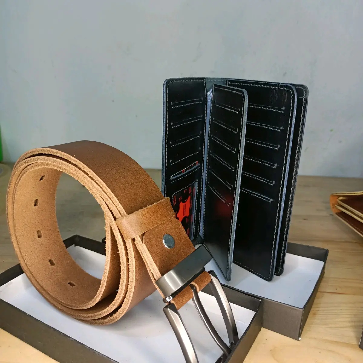 DaGM-Sabuk Polos Dan Dompet Panjang Full Kulit - Ikat Pinggang Dan Dompet Panjang Kulit Asli  Belt