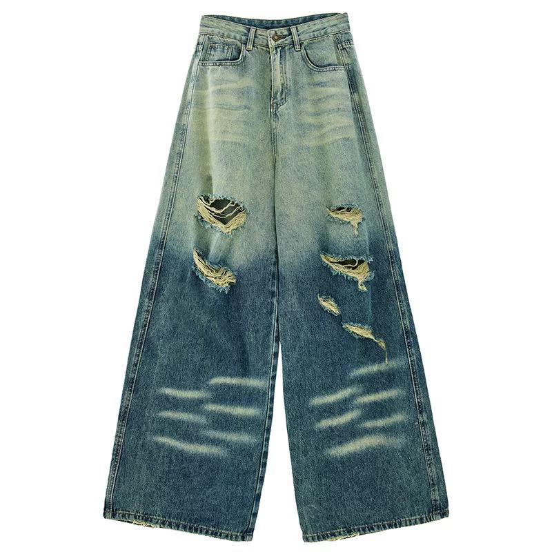 【Jeans.cewek】Vintage Sobek celana jeans panjang wanita celana jeans sobek wanita celana kulot jeans celana baggy jeans gaya korea high waist