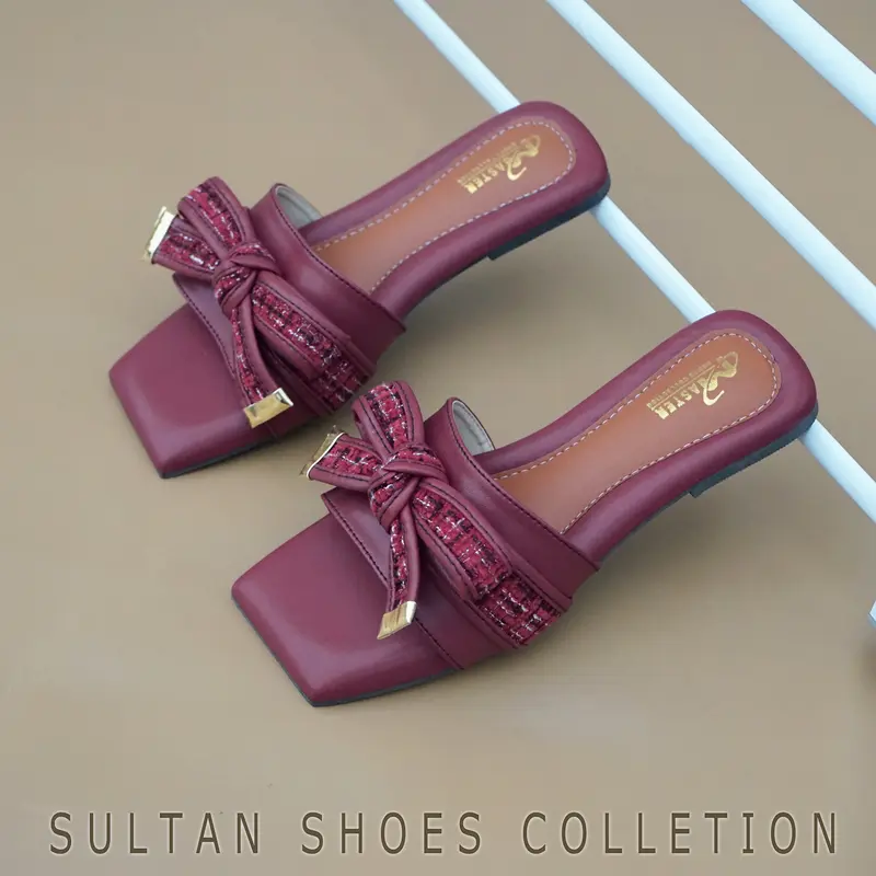Sultan Shoes Gaya Style Korean Sandal Teplek Wanita Flat Tali Dasi Pita Anyam Premium Kekinian Terbaru | Sendal Slop Slip On Elegan Strip Pita Bahan Kobe Premium | Sndal Santai Casual Terbaru 2025 1
