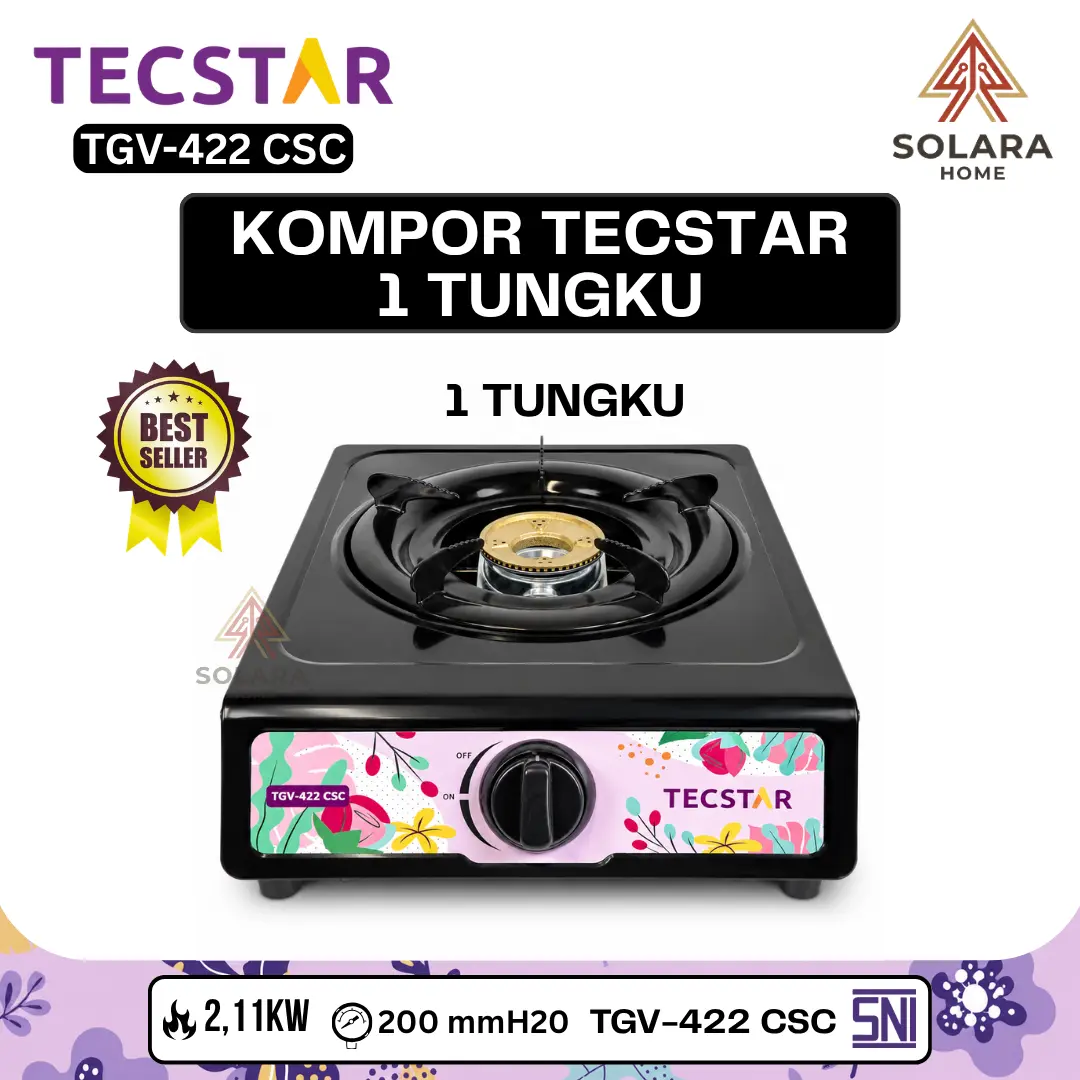 TECSTAR Kompor Gas 1 Tungku Teflon TG-388CSA/Kompor Gas 1 Tungku TECSTAR Ceflon Anti Karat,SNI