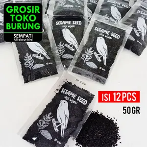 SEMPATI GROSIR Biji Wijen Hitam Panggang Roasted Black Sesame Seed Organic Africa tropis 50gr Isi 12 Pcs Pakan Burung Lovebird Kenari Finch Parkit Sanger Falk Parrot Paruh Bengkok