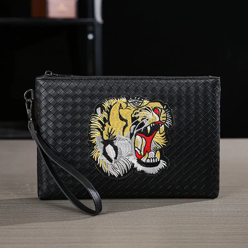 Men's embroidery tiger clutch bag business men's mobile phone bag large clutch bag