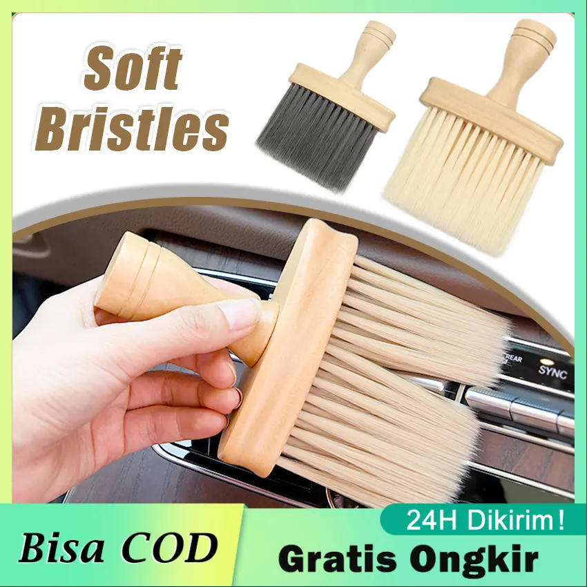 Sikat Interior Mobil Gagang Kayu Brush Mini Nylon Car Interior Sikat Kuas Pembersih Dashboard Ac Mobil