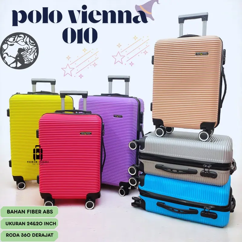KOPER BAGASI  KABIN UMROH 24 INCH POLO VIENNA 010 KOPER BAGASI FREE PACKING DUS KOPER GARANSI PENGIRIMAN RODA Hitam BUKAN Pink 0