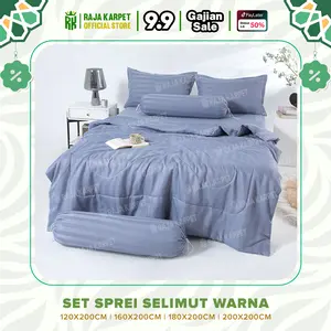 RAJA - Premium Sprei Set Sarung Bantal Guling Warna Polos Motif Embos Salur Bedcover Set Sarguntal Single Queen King Super King