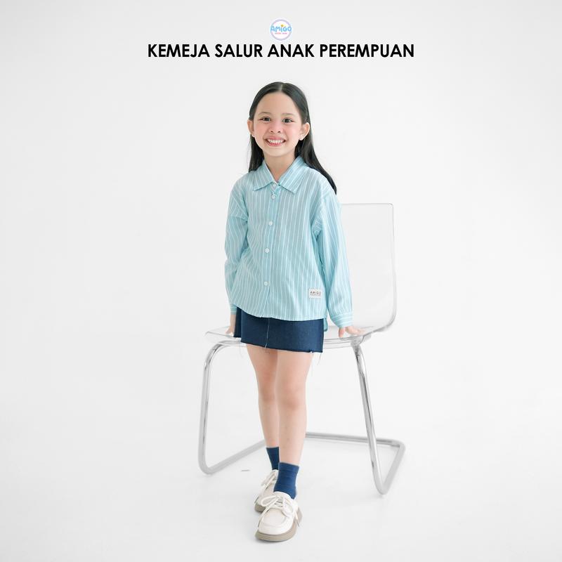 New Kemeja Oversize Motif Salur Striped Anak Perempuan Korean Style 2-10 Tahun 4