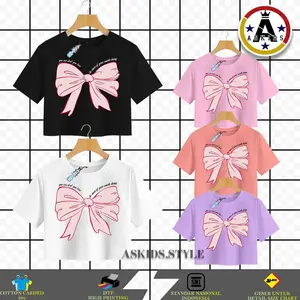 Bluestart Kaos Croptop Anak Perempuan Motif Pita Terbaru Usia 3-12