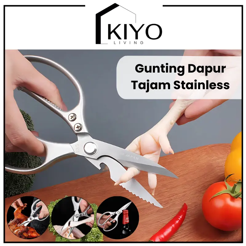 KIYO Gunting Dapur Japan Tajam Kuat Tebal Gunting Stainless Steel Kitchen Serbaguna Gunting SK5 Anti Karat Gunting Pembuka Tutup Botol