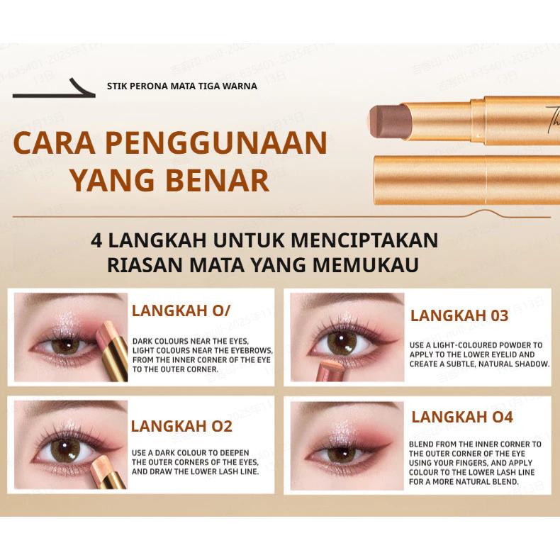 VIPABC Stik Eyeshadow Matte & Shimmer Gradien Tiga Warna - Mutiara Alami dengan Saturasi Rendah - Tiga Warna dalam Satu Sentuhan untuk Pemakaian Tahan Lama