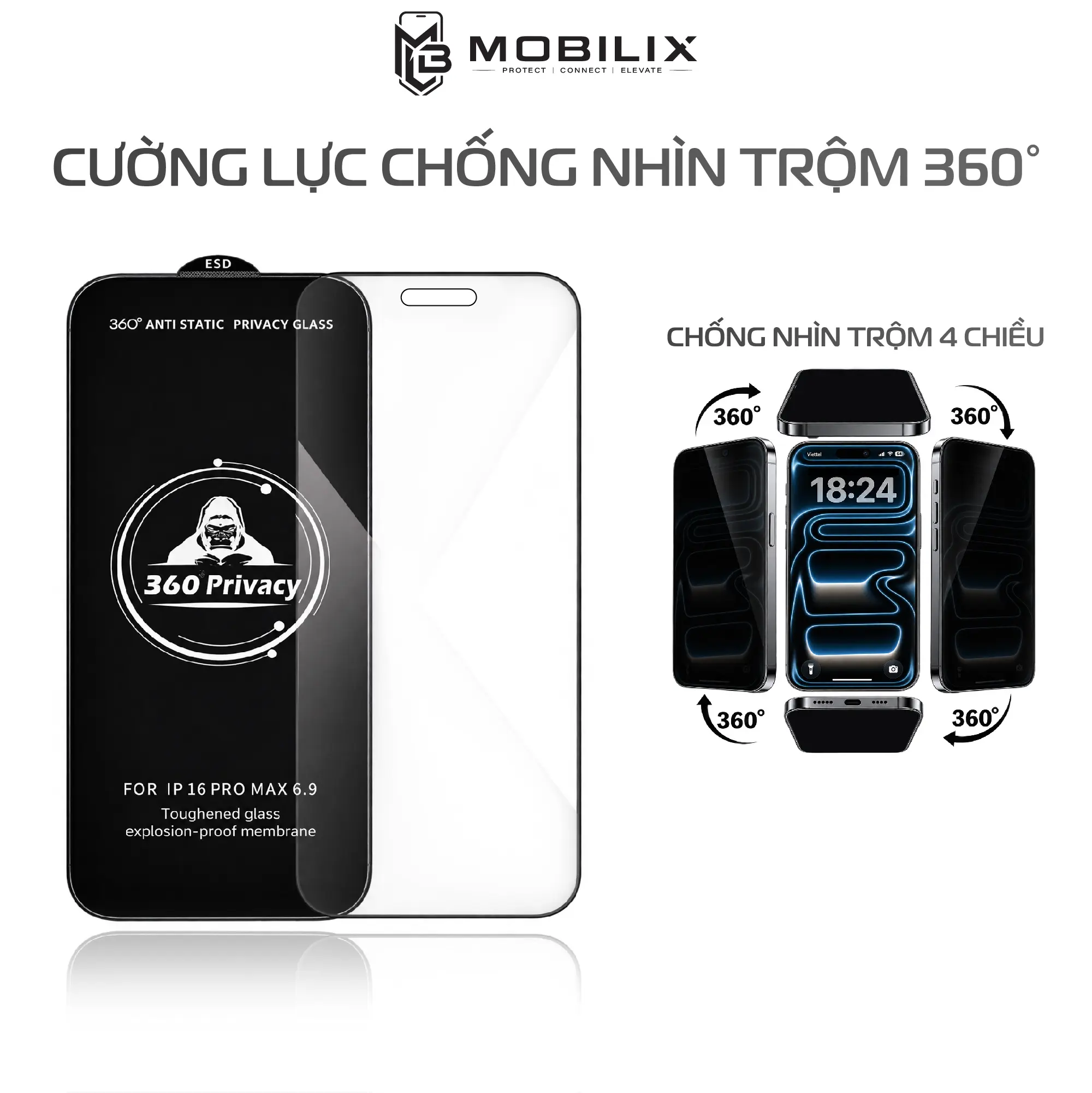 Cường Lực Chống Nhìn Trộm 360 Độ - Full Màn Bo Cong 2.5D Mượt Nhạy ,Phủ Nano  Dành Cho iPhone 16 Pro max 15 Pro max 14 Pro max 13 Pro max  12 Pro max 11 Promax X Xs max Xr Plus