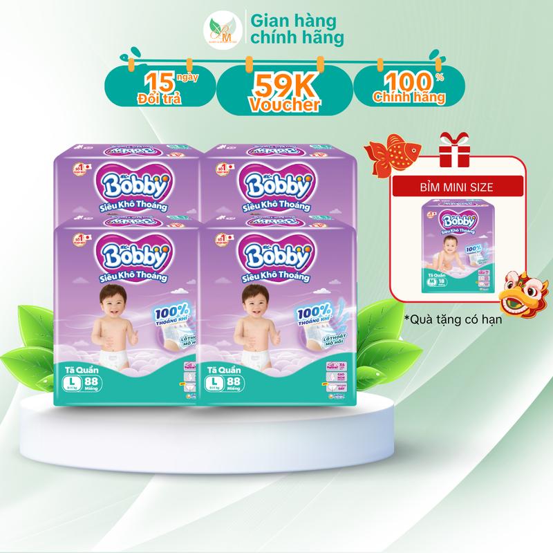 [COMBO 4] Bỉm quần BOBBY ULTRA siêu khô thoáng lỗ thoát mồ hôi size M96 - L88 - XL76 - XXL70 (Quà không hiển thị giỏ)