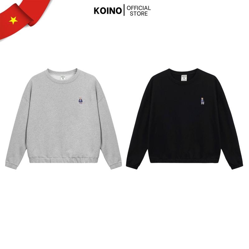  Áo Sweater Nỉ Chân Cua Unisex Thêu Gấu Tỉ Mỉ -Áo nỉ cổ tròn 