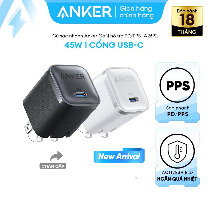 Củ 45W Củ sạc nhanh Anker Nano 45W | 1 Cổng USB-C | Dành cho iPhone 17 iPhone 16 iPhone 15 series Samsung Macbook | Công nghệ GaN nhỏ gọn | Sạc nhanh an toàn với ActiveShield - A2692