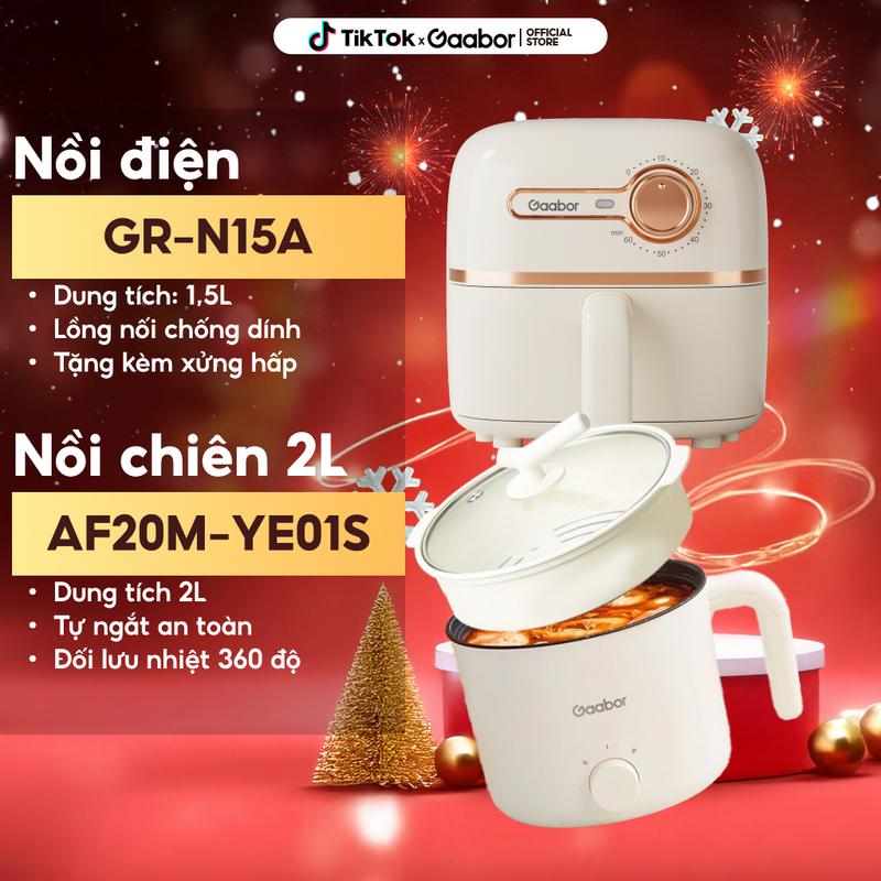 Gaabor | Combo Tiết kiệm | Nồi diện đa năng GR-N15A dung tích 1.5 lít lòng nồi 1.3 lít 600W & Nồi chiên không dầu AF20M-YE01A dung tich 2 lít 900W lòng nồi phủ lớp chống dính tiện lợi Nấu ăn