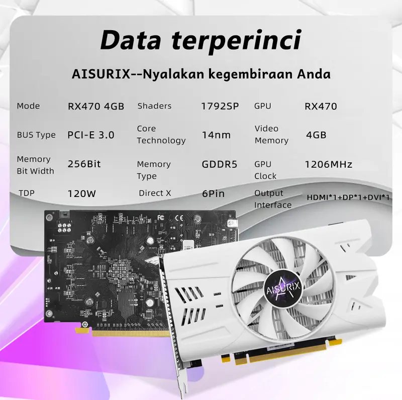 AISURIX VGA Card RX 470 4GB DDR5 1792SP 256BIT HDMI RX470 Video Card 1