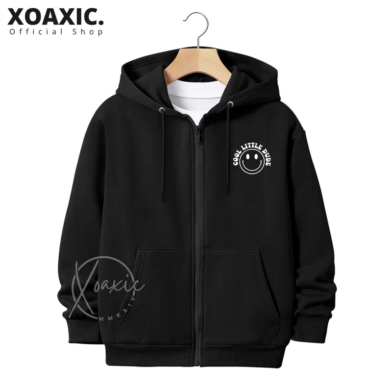 Jaket Hoodie Zipper Anak Laki-laki/Perempuan Usia 3-13 Tahun Motif Sablon COOL LITTLE Dude Bahan Fleece Tebal Premium Fashion Bulu 2