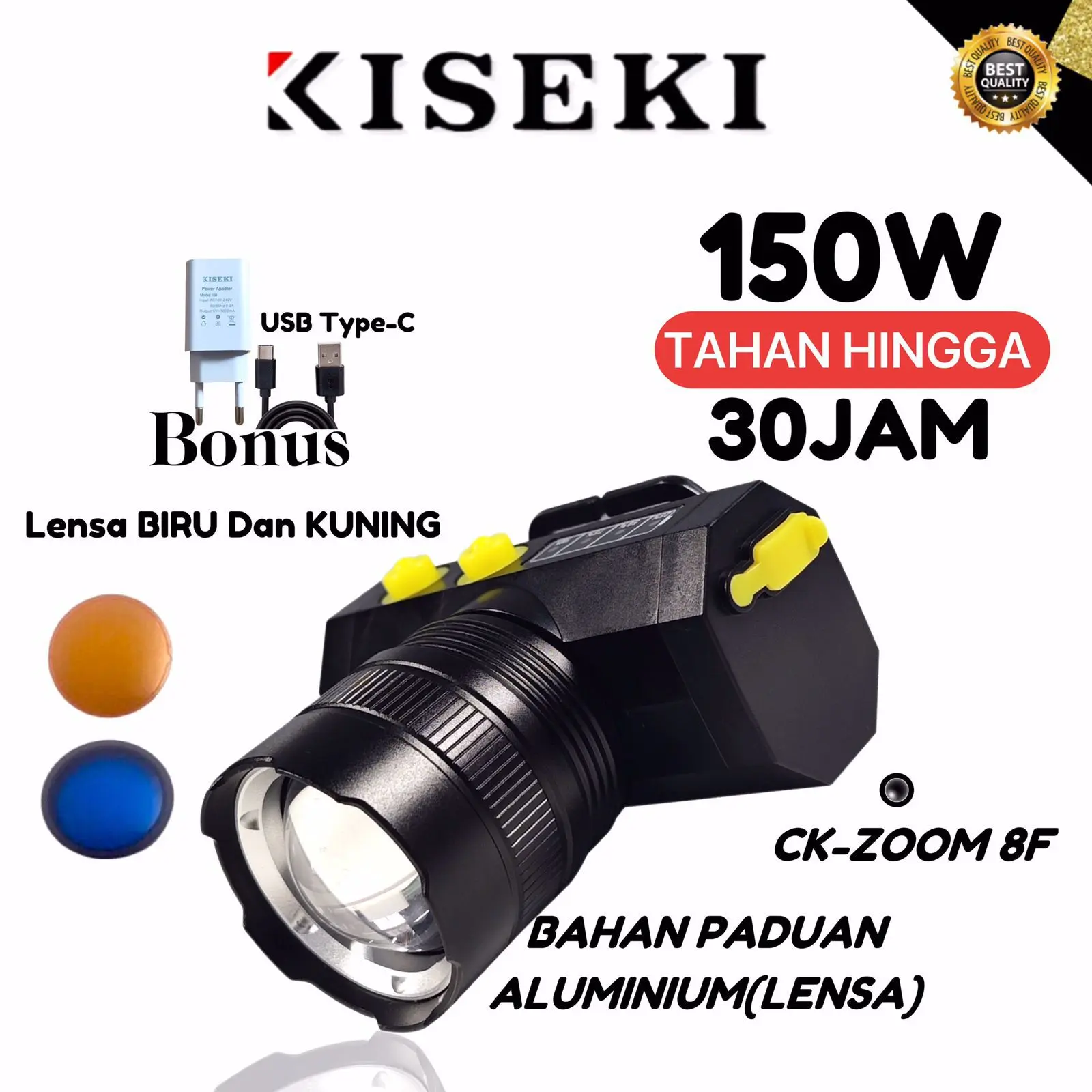 KISEKI SENTER KEPALA ZOOM SENTER KEPALA SUPER TERANG 100WATT TELESKOP LED FOKUS