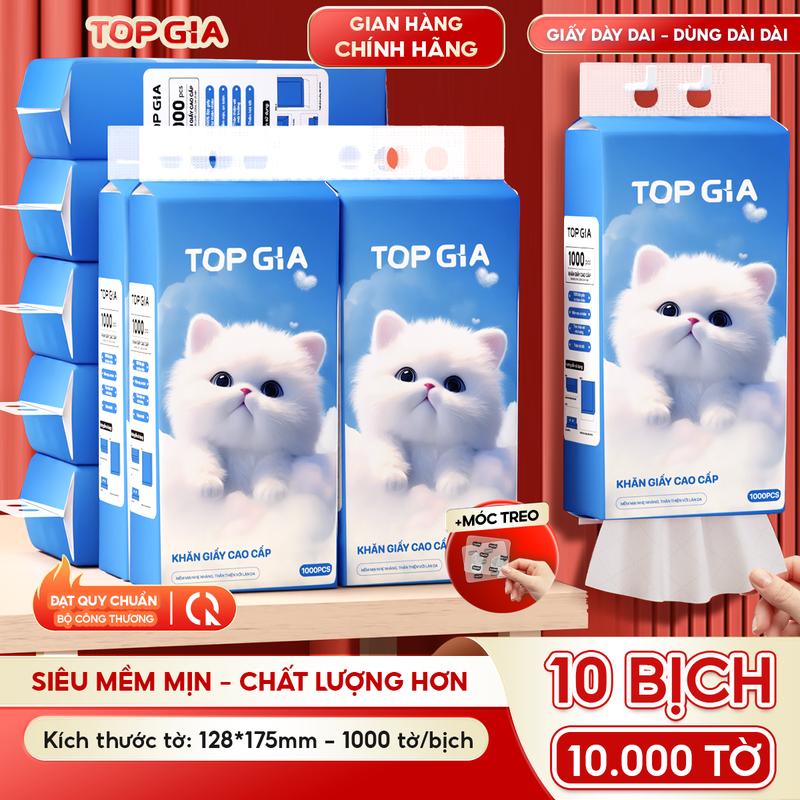 10 BỊCH TO - GIẤY MỀM MỊN Thùng 10 Bịch Khăn Giấy Rút Treo Tường Gia Gia TopGia 10.000 Tờ – Nhiều Tờ Hơn 4 Lớp Nhiều Bịch Hơn Kích Thước Gọn Gàng – ĐẠT CHUẨN BỘ CÔNG THƯƠNG - Giá Hời Tiết Kiệm 30% vTG68