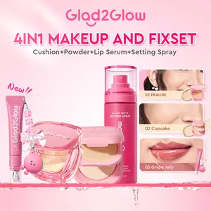 【Hot Sale】 Glad2Glow 2in1 Makeup Combo Set Perfect cover cushion+Perfect Powder Foundation dengan kandungan skincare mencegah kekusaman dan kulit kering sepanjang hari G2G Concealer Foundation Wajah Extract Mencerahkan Long Lasting Compact Waterproof