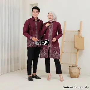Atasan Tunik Batik Wanita Batik Blouse Kerja Motif Sutena Burgundy Baju Panjang Seragam Keluarga Katun Sarimbit