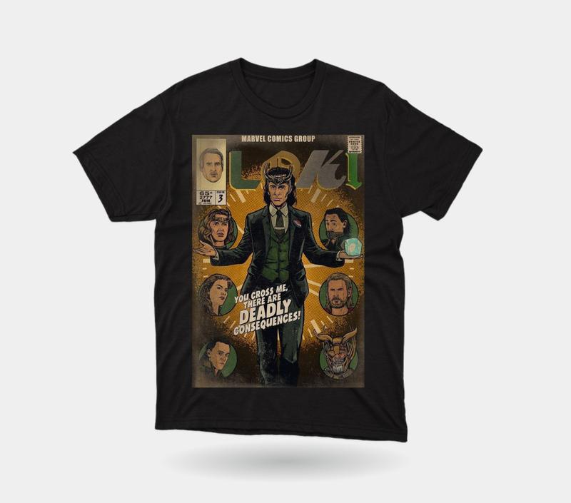 Kaos LOKI COMICS Premium / KAOS DISTRO FILM marvel superhero avengers cotton combed 30s keren vintage murah Hitam Crew Neck Katun 1