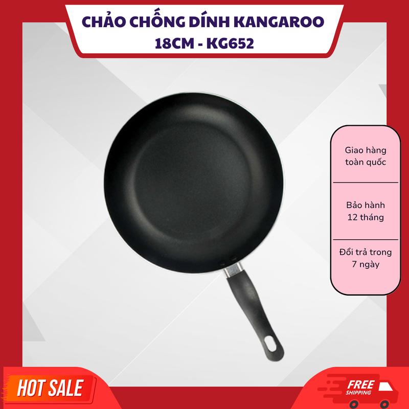 Chảo chống dính Kangaroo KG652 Size 18cm mini, Lòng chảo phủ chống dính 2 lớp bền bỉ, an toàn cho sức khỏe