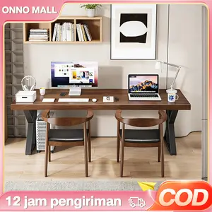 ONNO MALL-1Meja Komputer Kayu Solid Meja Kerja Kantor Belajar Gaming Minimalis Untuk Kamar Tidur Ruang Kerja Desain Panjang Multifungsi dengan Rak Buku Laci Penyimpanan Warna Natural Mudah Dipasang