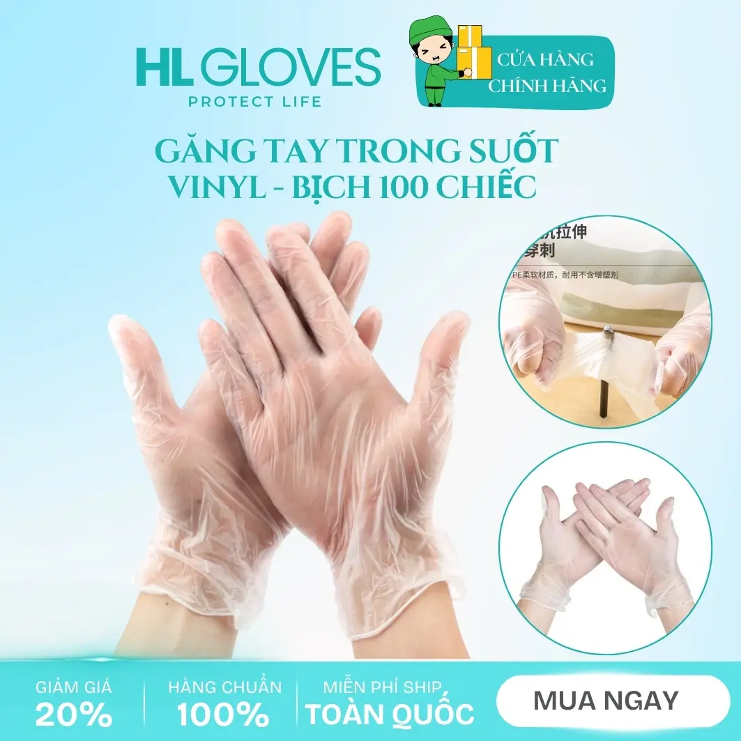 100 Chiếc Găng Tay Trong Suốt Vinyl Dẻo Dai - Chống Nước Chống Rách - Sử Dụng An Toàn - Dùng Trong Spa Phun Xăm Thẩm Mỹ Chế Biến Thực Phẩm