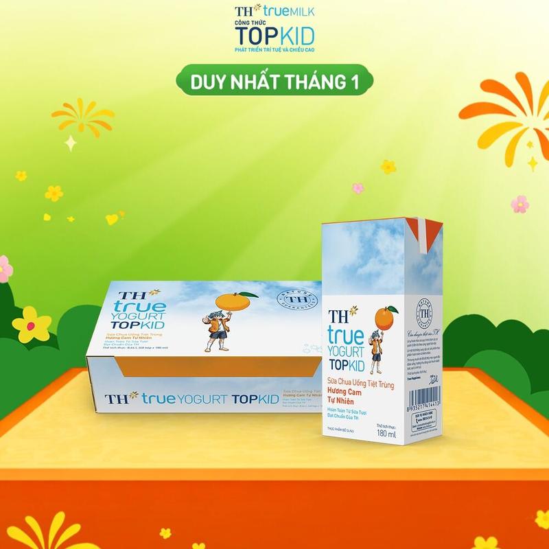  Thùng 48 hộp sữa chua uống tiệt trùng TH true YOGURT TOPKID hương trái cây tự nhiên 180ml  180ml x 48  