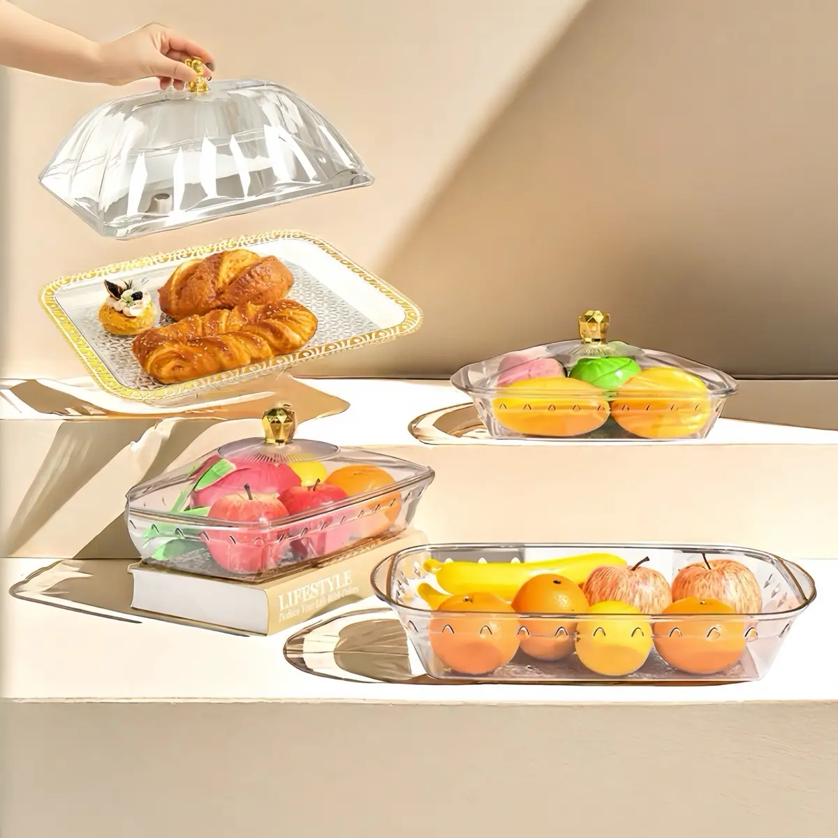 Food desert tray with cover in PET clear high quality material kitchenware