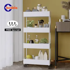 Square rak troli rak dapur rak serbaguna rak susun portable rak dorong 4 tingkat dengan roda