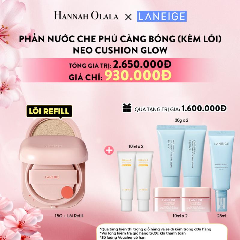 LANEIGE x HANNAH OLALA - Phấn nước che khuyết điểm mỏng nhẹ lâu trôi LANEIGE NEO Cushion Glow 15gx2 kèm lõi thay thế Mỹ Phẩm Cosmetic Women Trang Điểm