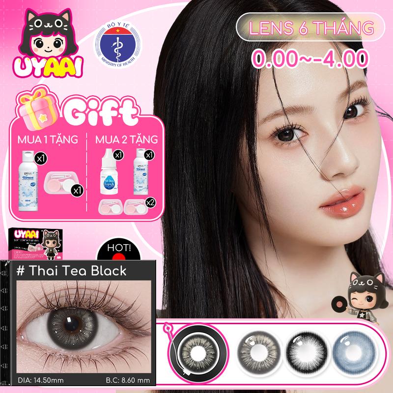 【Số đo 0-4 | MUA 1 TẶNG Gifts ThaiTea Coo series Kính áp tròng UYAAI 6 Tháng lens Đường Kính Lớn 14,5mm Thời Trang Và Dễ Phối Đồ Ống Kính Liên Hệ Màu Nâu Và Xám Màu Đen Tự Nhiên Thích Hợp Để Trang Điểm Hàng Ngày