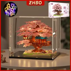 Mainan Balok Bangunan Mini Model Rumah Pohon Sakura Jepang Untuk Hadiah Ulang Tahun / building blocks Dekorasi Creator Expert