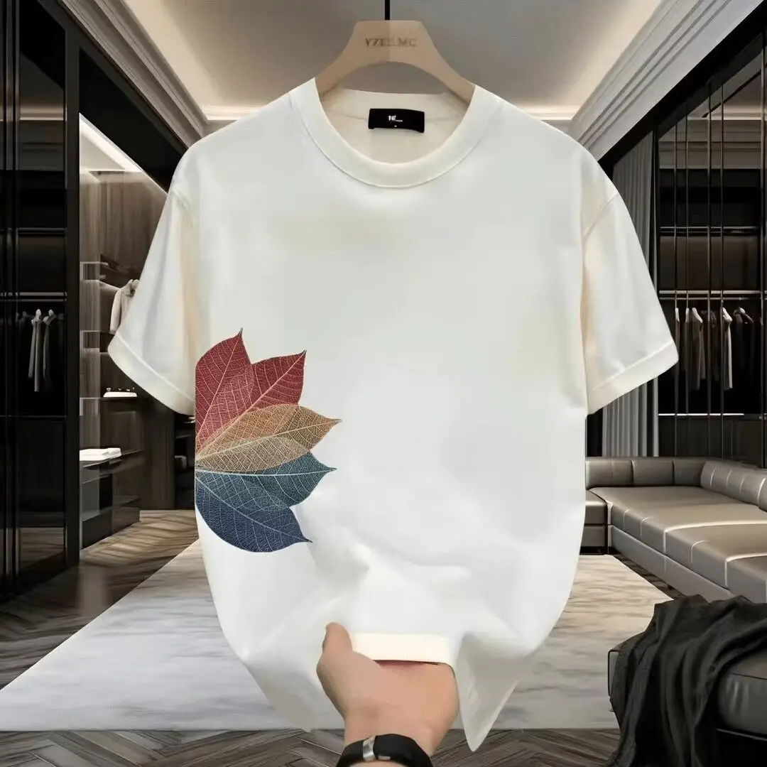 Áo Thun Cotton Nguyên Chất, Heavyweight Mùa Hè, Thương Hiệu Hợp Xu Hướng In Hình, Ngắn Tay, Dành Cho Nam, Phong Cách Hồng Kông, Dễ Phối Đồ Dáng Rộng Rãi, Thường Ngày, Tay Năm Phần Tư, Lớp Cơ SởMenswear Cổ Tròn  961