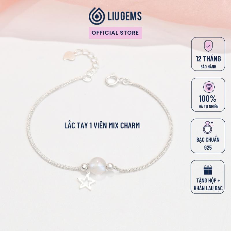Vòng Tay Bạc 925 Cho Nữ Liugems Kết Hợp Một Hạt Đá Tự Nhiên Mix Charm Treo Tinh Tế VB13 Mua một tặng một hộp đựng trang sức + một khăn lau bạc miễn phí