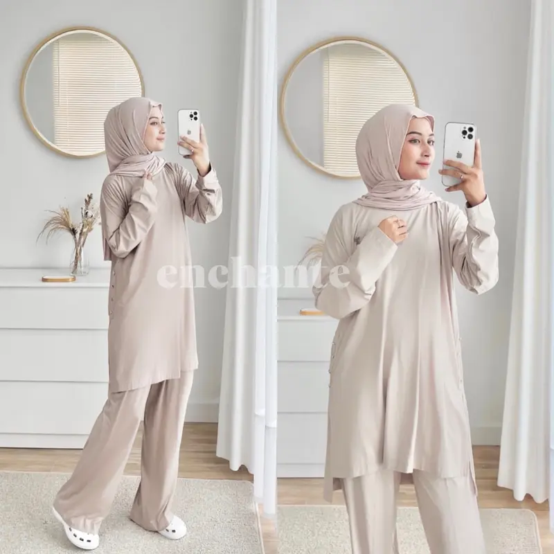JENNA ONE SET SYARI by enchante • (Setelan Panjang/ Non Busui/ Oversize /Kaos Spandek Rayon) 0