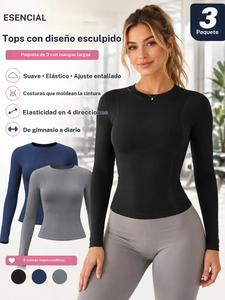 Top de yoga casual de corte ajustado para mujer, con cuello redondo y manga larga, camiseta cómoda para correr y fitness, ropa deportiva de primavera y otoño