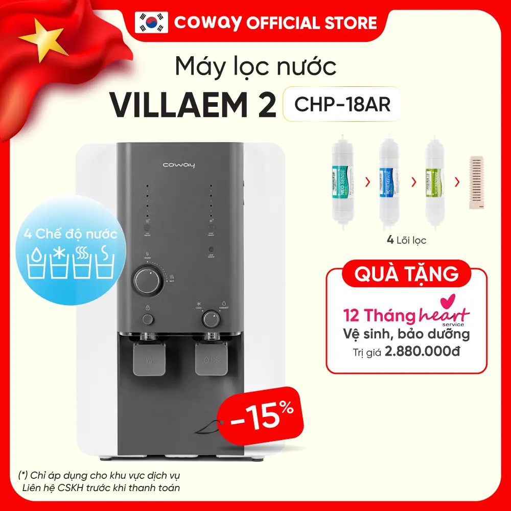 [Chỉ giao TP.HCM và Hà Nội] Máy Lọc Nước Nóng Lạnh Coway Villaem 2 | CHP-18AR Chế Độ Nước Đa Dạng | Núm xoay nhiệt độ | Hàng Chính Hãng