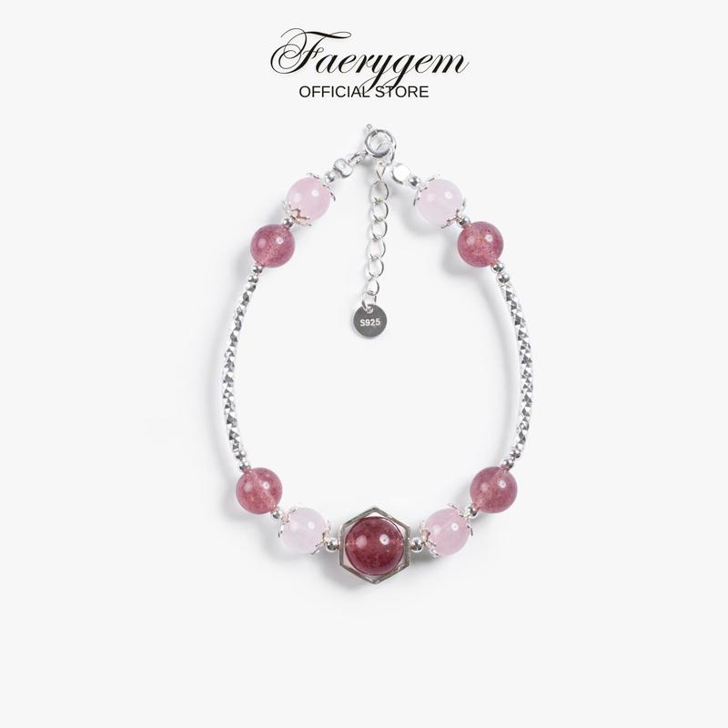 Vòng đá phong thuỷ mix 2 loại đá thạch anh hồng mix thạch anh dâu tây Citrine mix Rose Quartz Aquamarine Moonstone charm bạc s925 FaeryGem