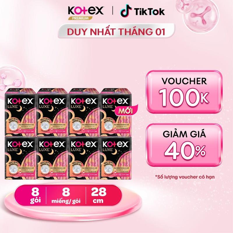 QUÀ TẶNG HOT 8 gói băng vệ sinh nữ Kotex Nhập Khẩu Luxe ban đêm 28cm 8 miếng gói Siêu mỏng cánh Cao cấp Mặt bông êm mềm khô thoáng thấm hút nhanh chống tràn bvs kinh nguyệt nhiều miễn phí vận chuyển bvs chính hãng tampon.