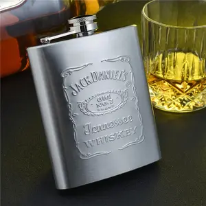 Botol Minum Stainless Steel 200ml Berlogo - Botol Minum Whiskey - Botol Minum Kotak - Kaleng Minum - Hip Flask