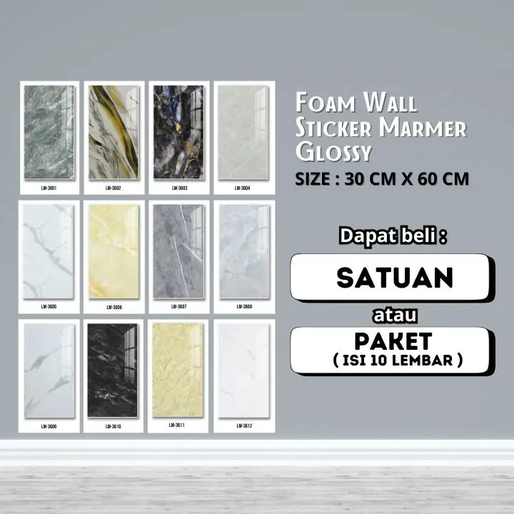 Sticker Dinding Vinyl Motif Marble Glossy/Sticker Motif Marmer PVC Satuan/Paket Isi 10