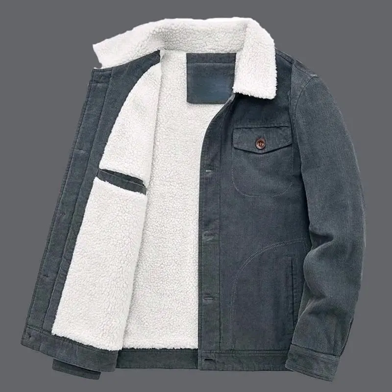 Jaket Corduroy Panjang Pria kerah bulu - DaffStore - Distro - Keren, Santai, Kancing, Blazer, Zipper, Nyaman, Hitam, Tebal, Katun, Kerja