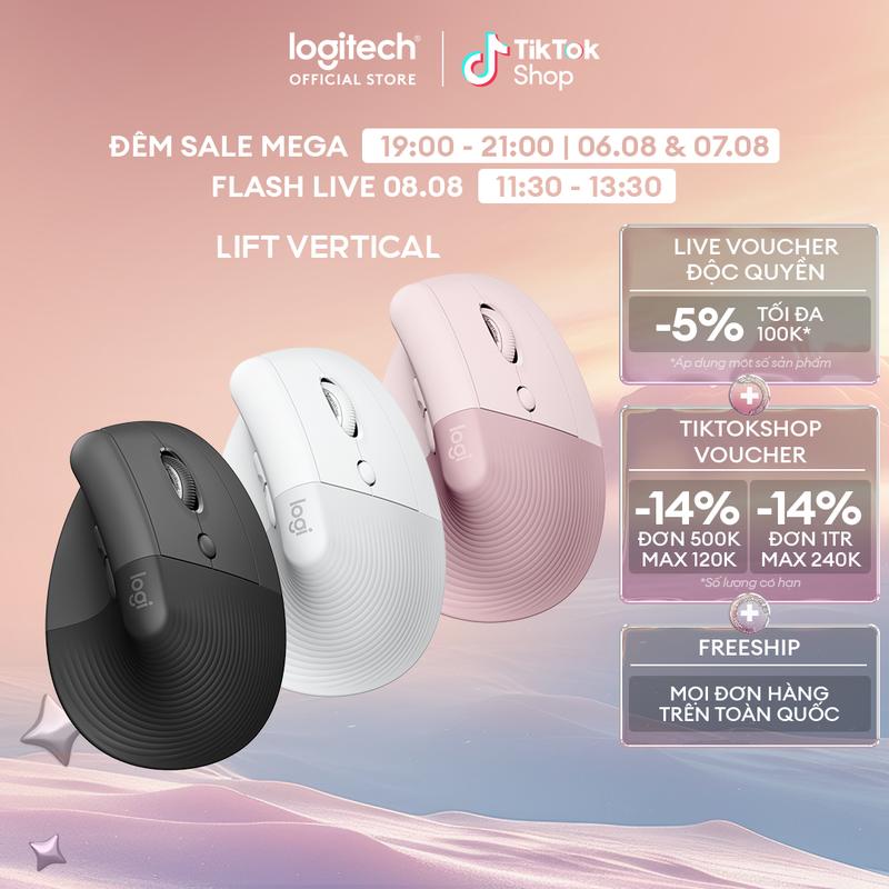 Chuột công thái học không dây Logitech Lift Vertical - Bluetooth | USB Bolt, giảm ồn, Windows/ Mac chuot  cong thai hoc