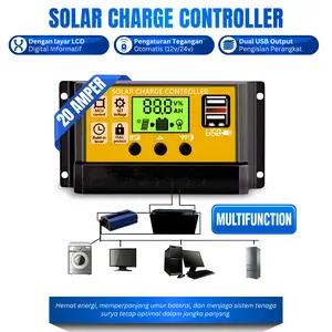 Solar Charge Controller LCD LED Display Solar PWM 12V/24V 20A USB Kontroler Solar Panel Surya Charge