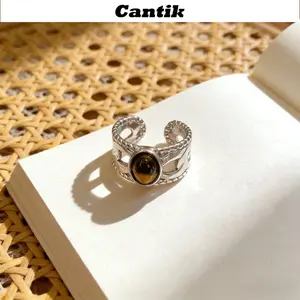 [Cantik]Cincin Buka Perak Batu Mata Harimau untuk Siswa Pria dan Wanita Cincin Serbaguna Y850