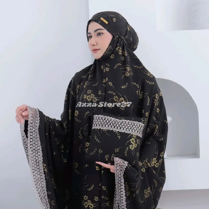 [ LAUNCHING ] Azza Store27 - Mukena Dewasa Shakira Dagu Crinkle Poil Airflow Premium Motif Renda Mewah Jumbo Traveling Cantik 1