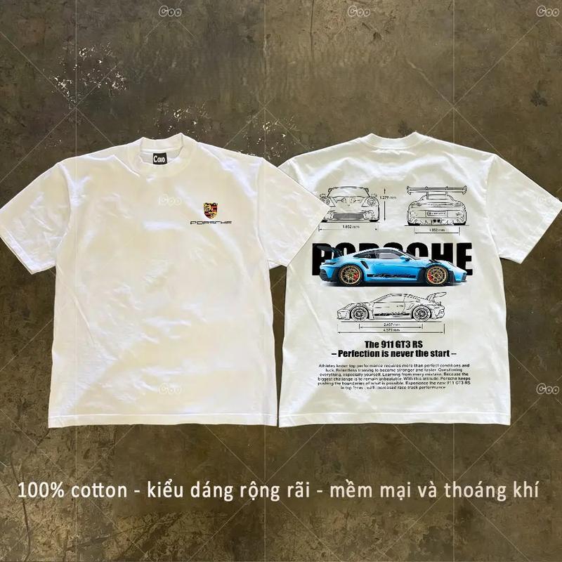 Áo Thun 911 GT3 RS 100% Cotton Kiểu Dáng Rộng Rãi Mềm Mại Và Thoáng Khí boy phố aotheu cổ tròn