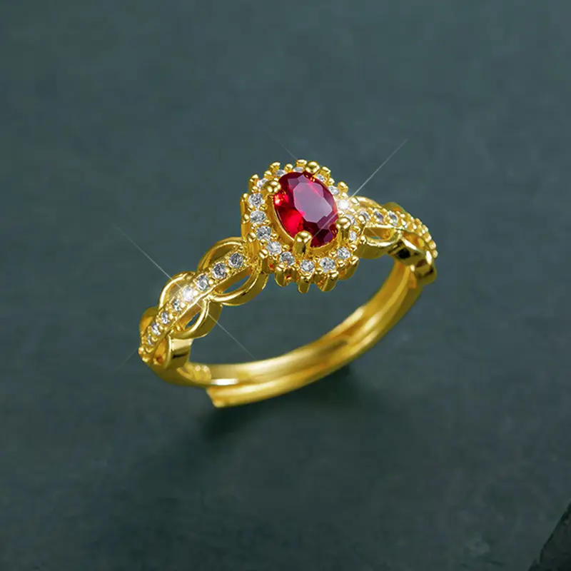 【003Harga telah dibanting, segera di CO】Chard Wake Cincin Wanita Korea Vintage Red Gemstone Perhiasan Ukuran Bebas Cincin Cewek Original  CWR032-Red 4
